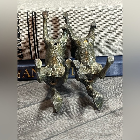 Vintage Cast Metal Black Gold Bronze Standing Horses Set of 2 Signed by Artist M - Picture 6 of 11